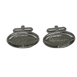 Vintage Hickok Mens Cufflinks Silver Tone‎ Oval Shiny and Brushed Finish